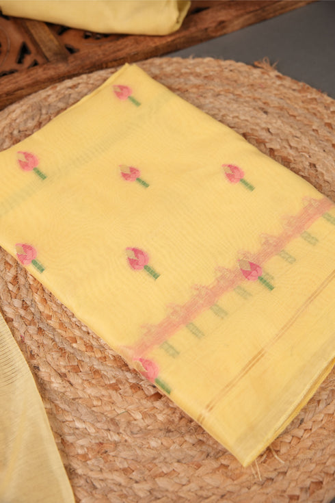 A Freakin Lotus Yellow Jamdani Muga Silk Unstitched Suit Set